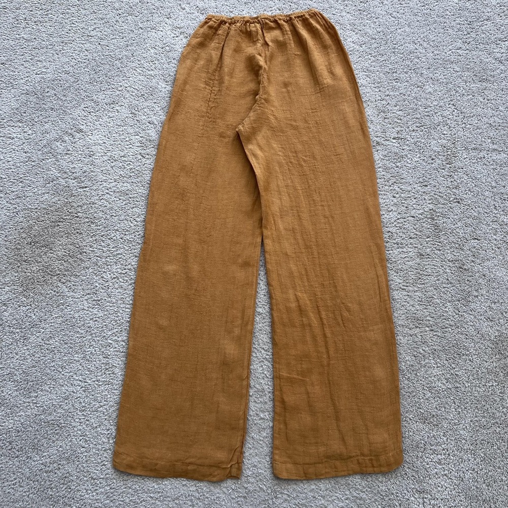LESET Linen Blend Wide Leg Pants Womens XS Orange Terracotta Pull On Lounge